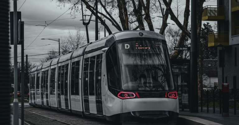 Ecotourism - A white and red tram on the tracks