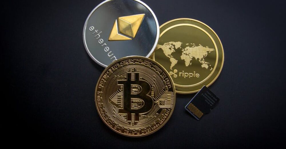 Cryptocurrency - Ripple, Etehereum and Bitcoin and Micro Sdhc Card